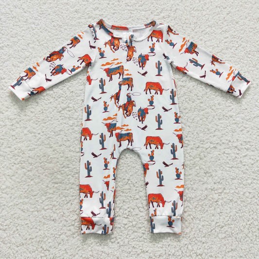 Baby Cowboy Zipper Rompers Sleeper Milk silk