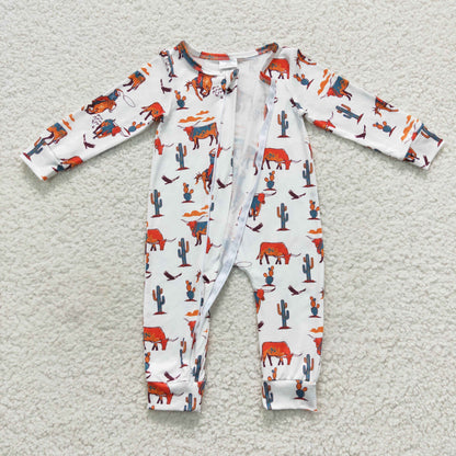 Baby Cowboy Zipper Rompers Sleeper Milk silk