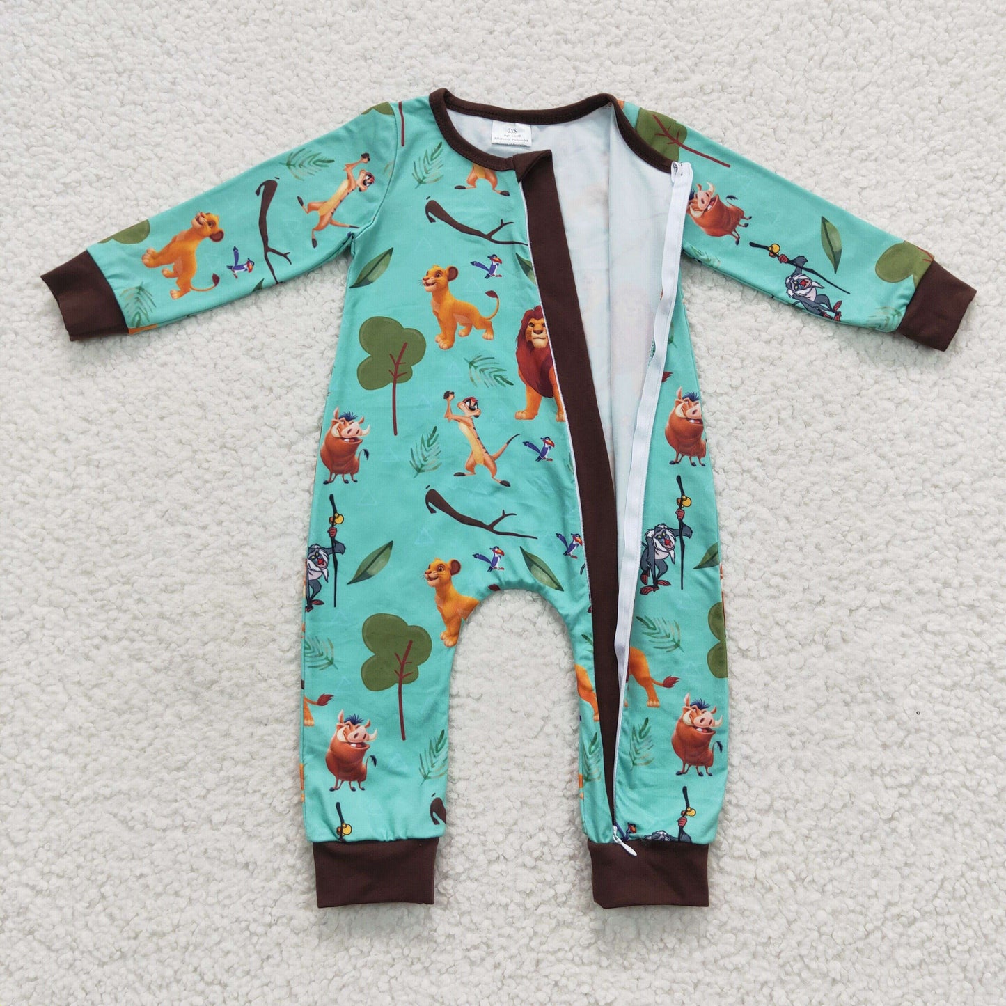 Baby Cartoon Lion Zipper Rompers Sleeper Milk silk