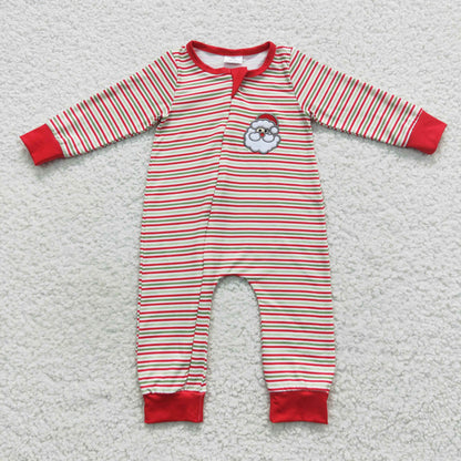 Baby Santa Stripe Zipper Rompers Sleeper Milk silk