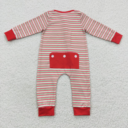 Baby Santa Stripe Zipper Rompers Sleeper Milk silk