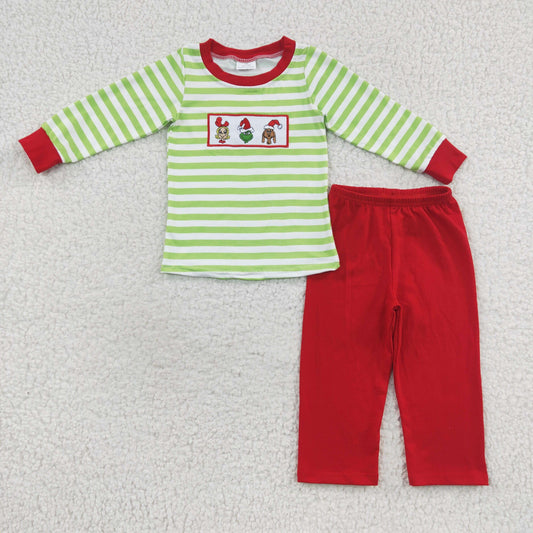 Boys Christmas Green Outfits Embroidery