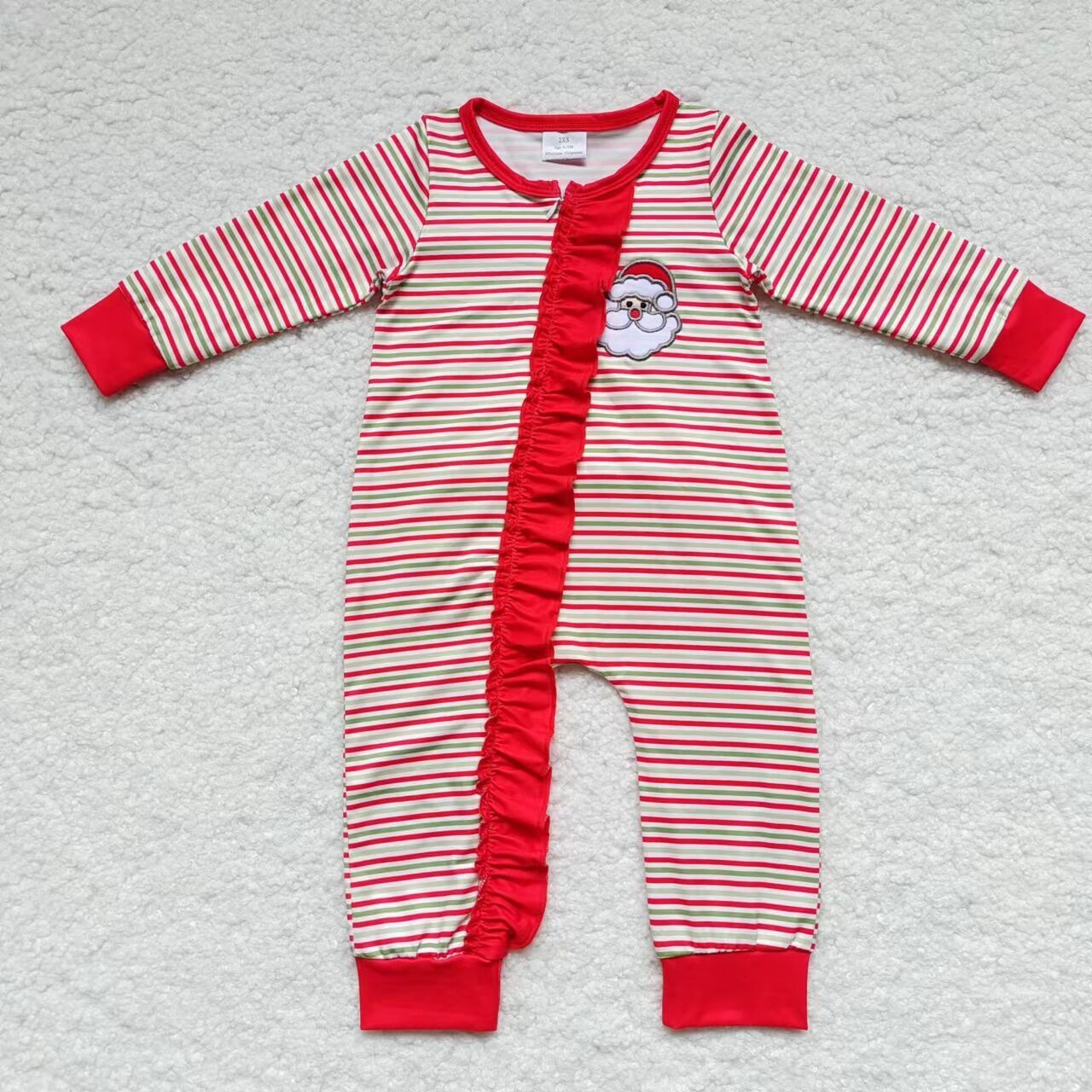 Baby Santa Stripe Zipper Rompers Sleeper Milk silk