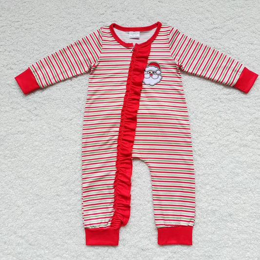 Baby Santa Stripe Zipper Rompers Sleeper Milk silk