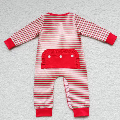 Baby Santa Stripe Zipper Rompers Sleeper Milk silk