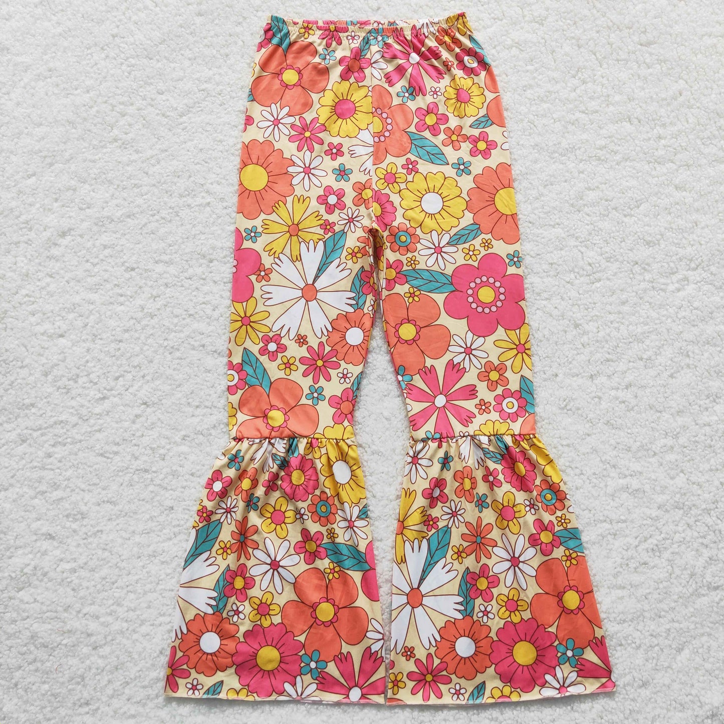 Adults Mom Floral Bell Bottom Pants Milk slik