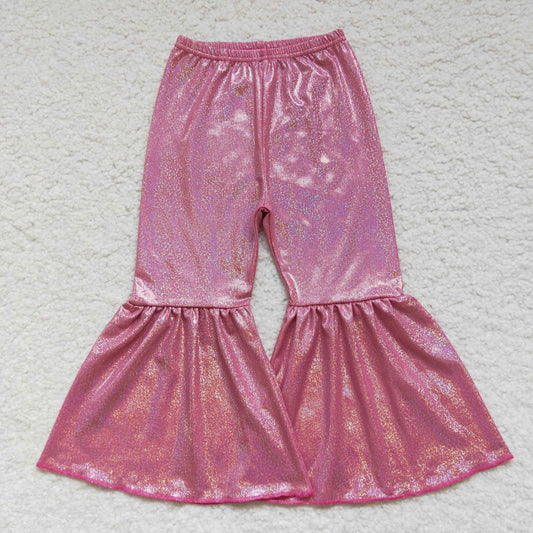 Girls Bell Bottom Pants Hot Pink Satin