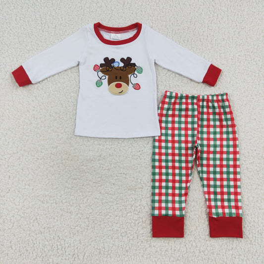 BLP0218 Boys Embroidery Christmas Deer Outfits