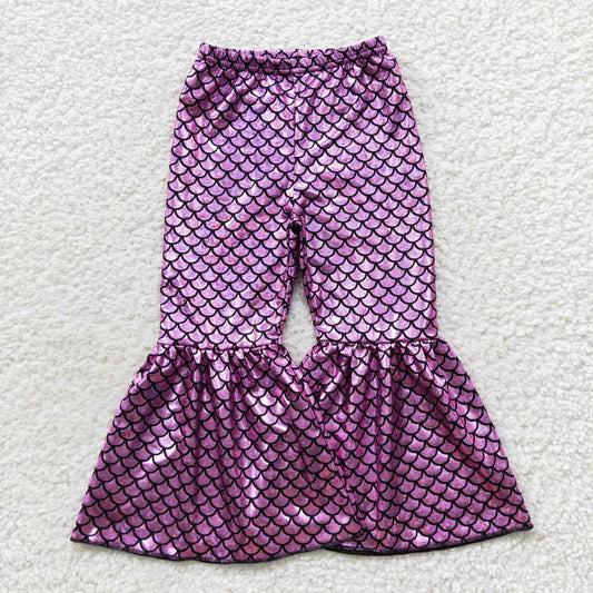 Girls Fish Scale Bell Bottom Pants Satin