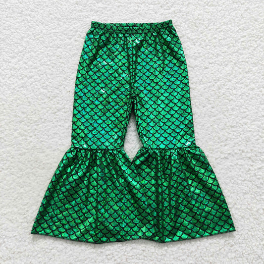 Girls Fish Scale Bell Bottom Pants Satin