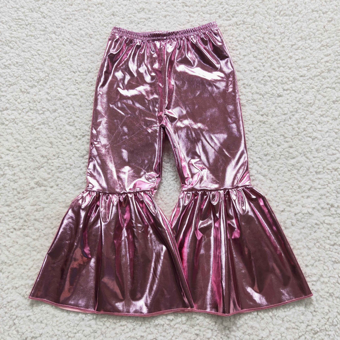 P0253 Girls Bell Bottom Pants Hot Pink Satin