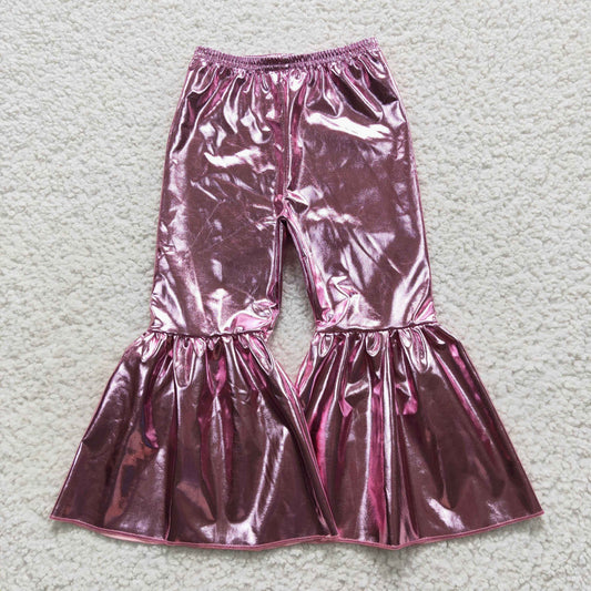 Girls Bell Bottom Pants Hot Pink Satin