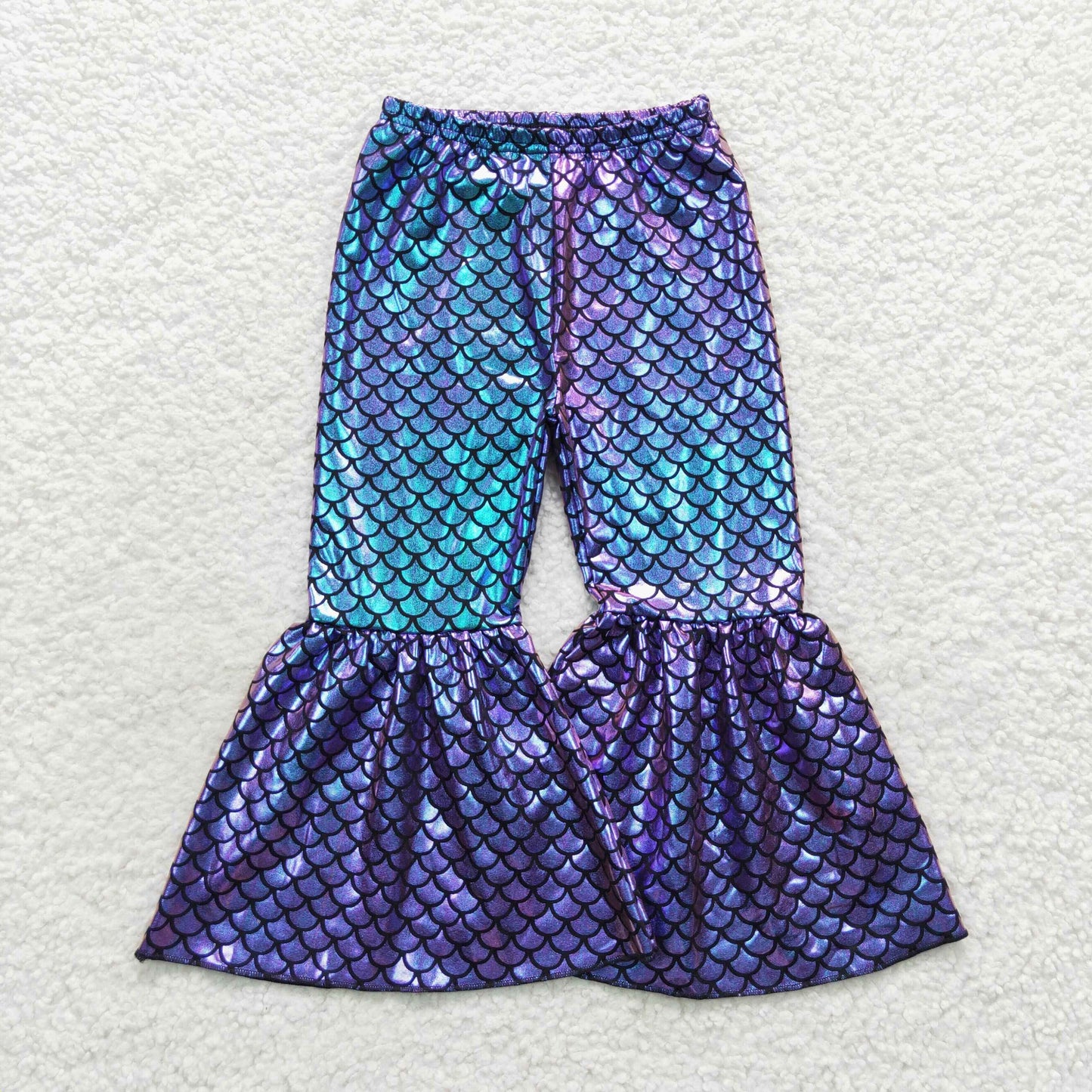 Girls Fish Scale Bell Bottom Pants Satin