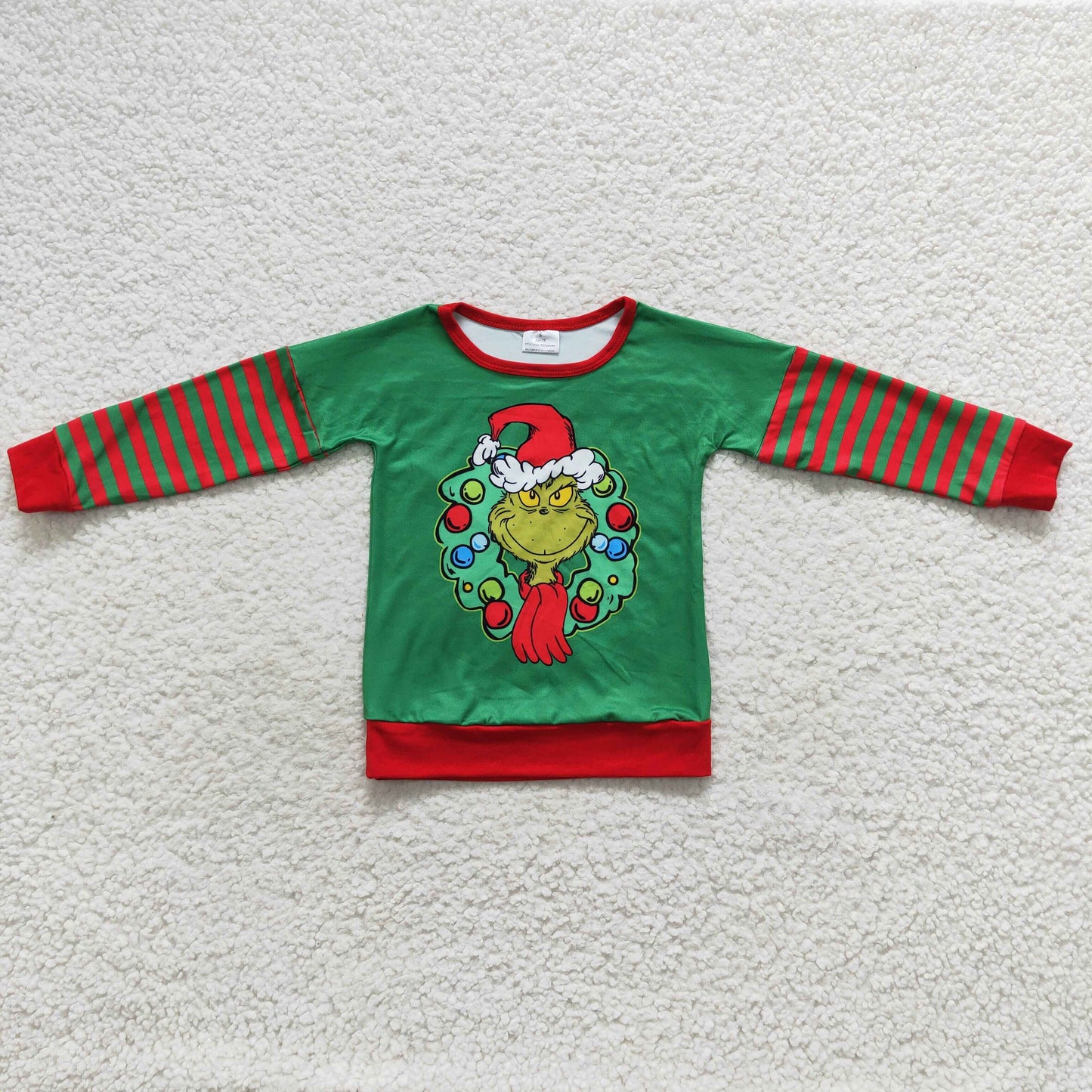 Boys Christmas Green Top Long Sleeves