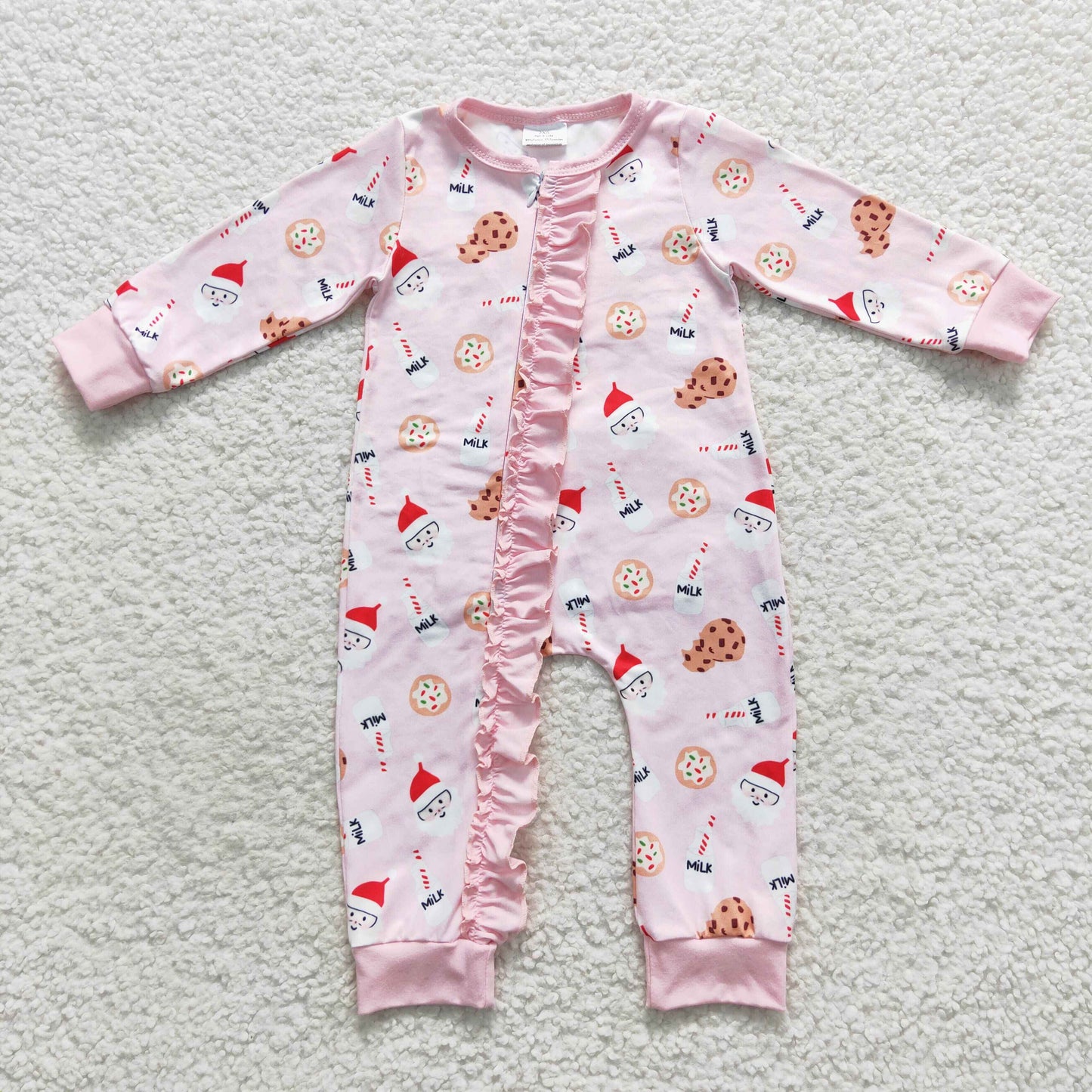 Baby Girls Cookie Milk Zipper Rompers Sleeper Milk silk