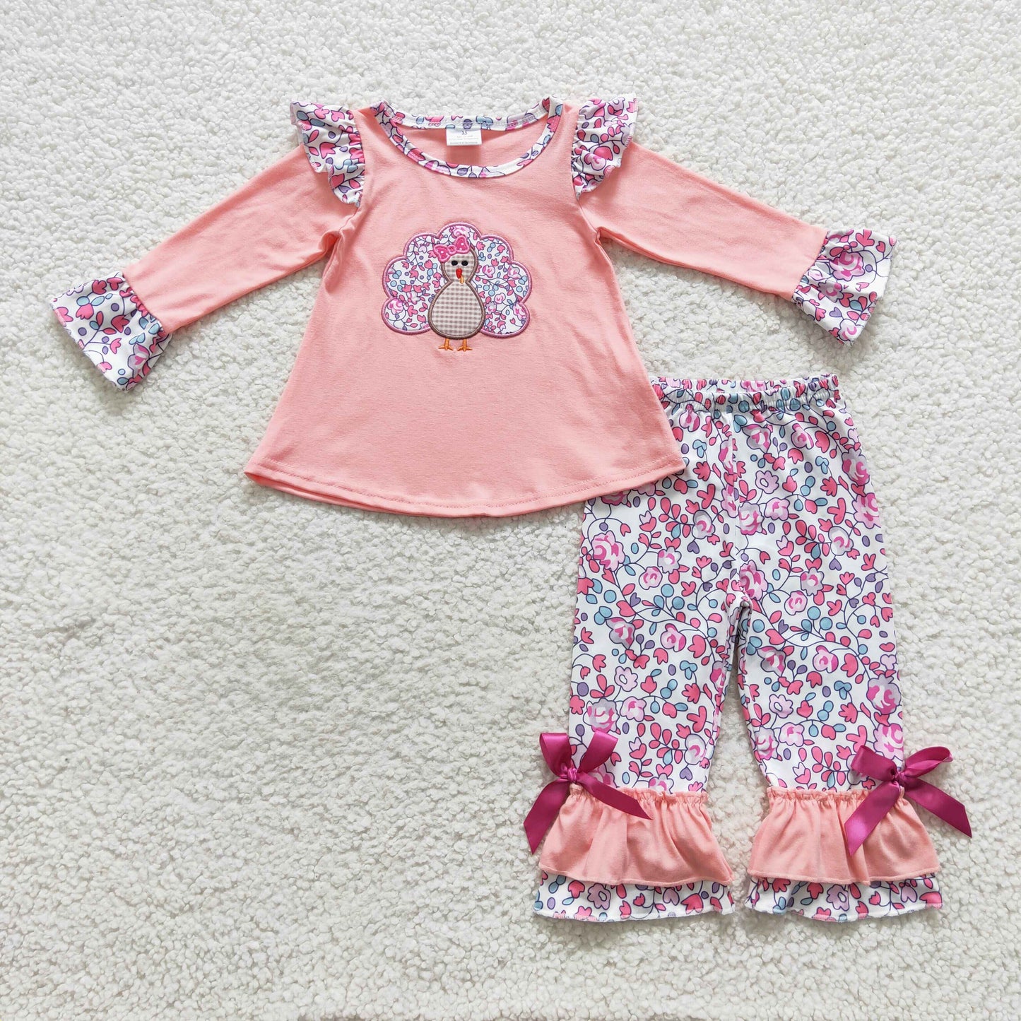 Girls Pink Turkey Outfits Embroidery