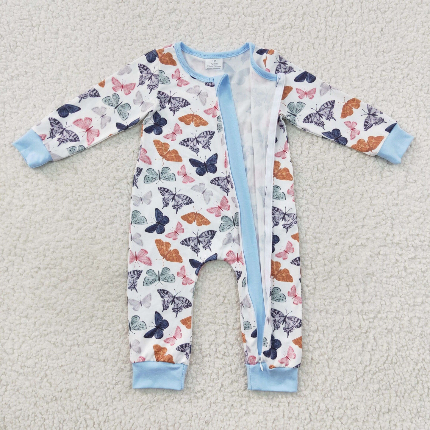 Baby Butterfly Zipper Rompers Sleeper Milk silk