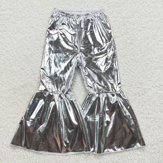 Girls Silver Bell Bottom Pants Satin