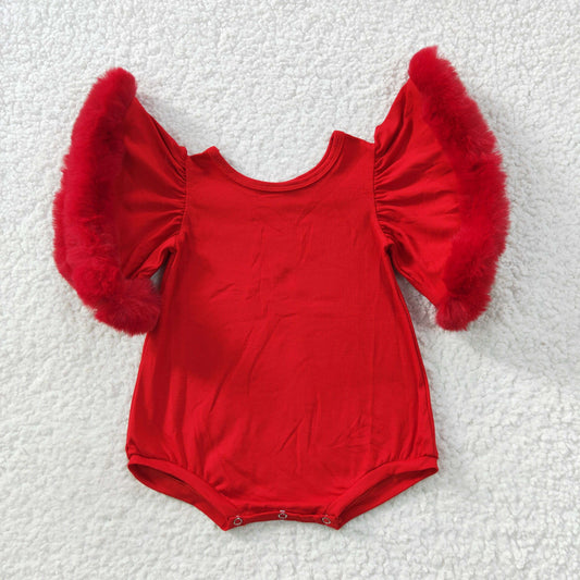 Baby Girls Red Fur Rompers