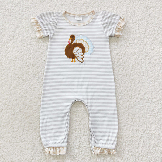 Baby Turkey Stripe Rompers Embroidery