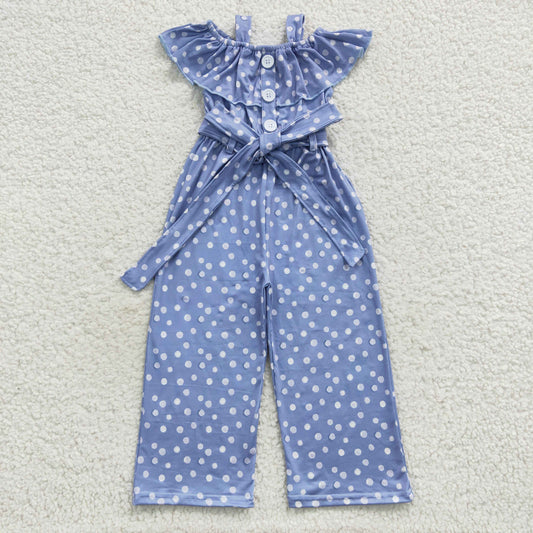 Girls Blue Polka Dot Jumpsuit