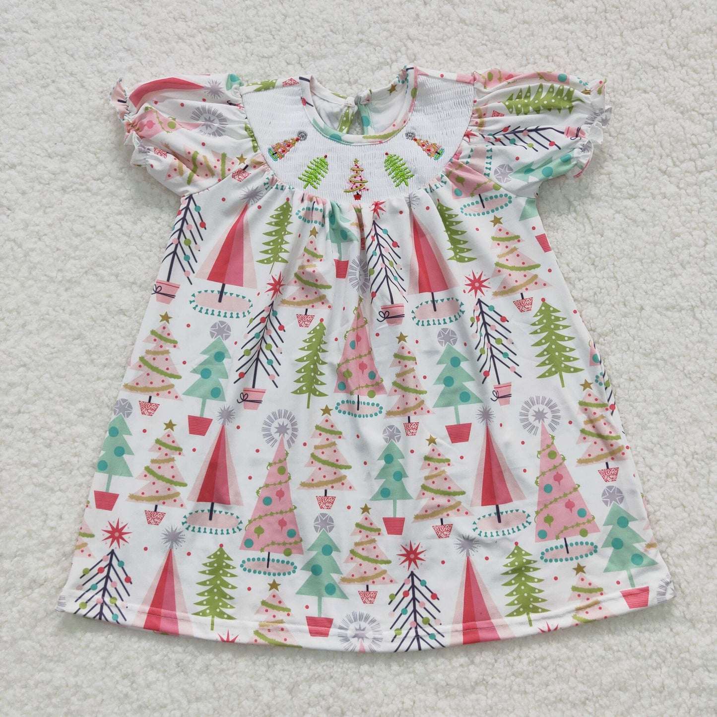 Girls Christmas Tree Smock Dress