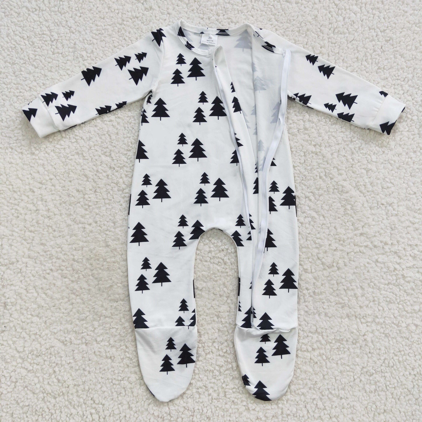 Baby Christmas Tree Zipper Rompers Sleeper Milk silk