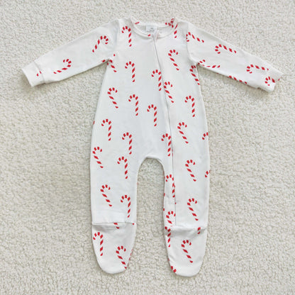 Baby Christmas Candy Zipper Rompers Sleeper Milk silk