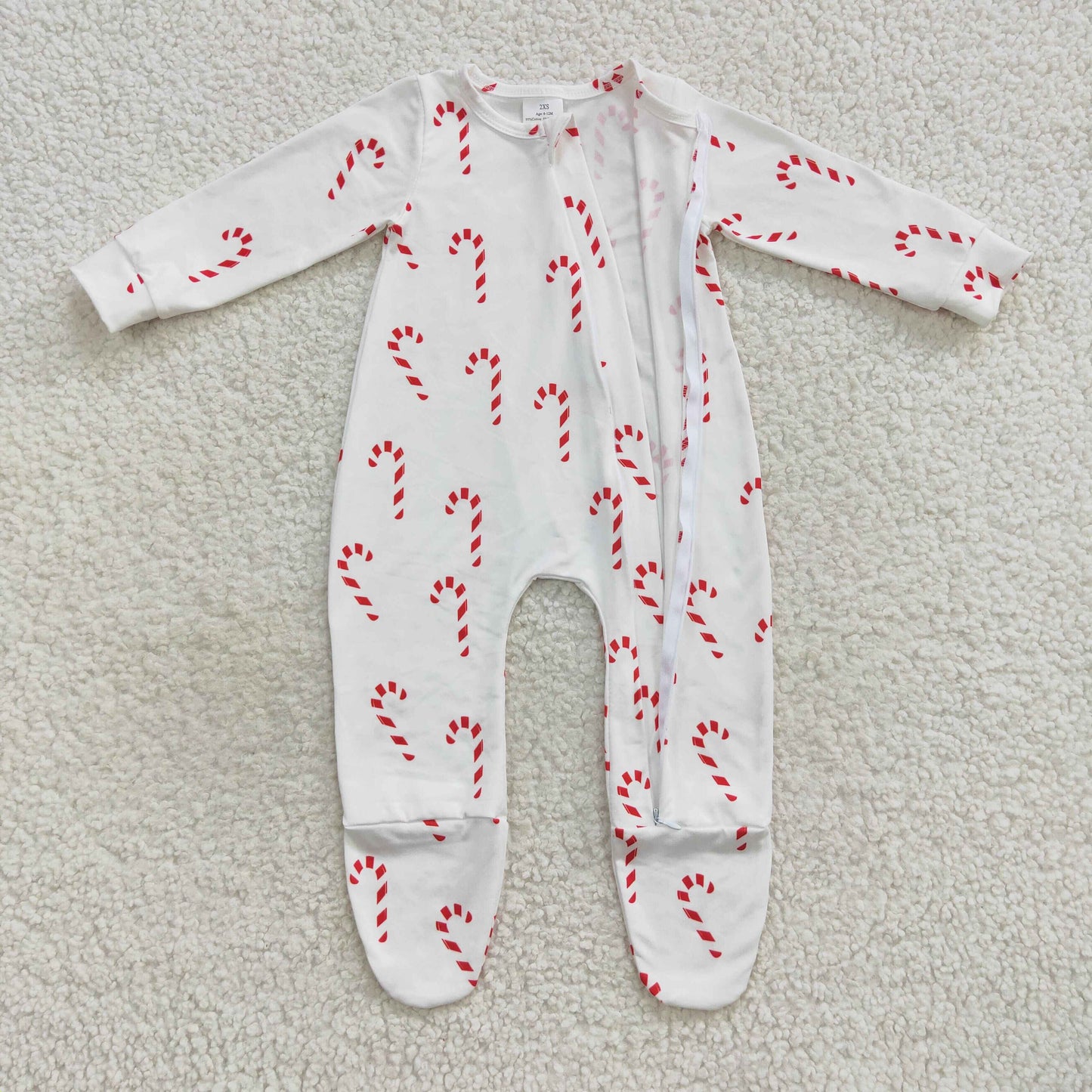 Baby Christmas Candy Zipper Rompers Sleeper Milk silk