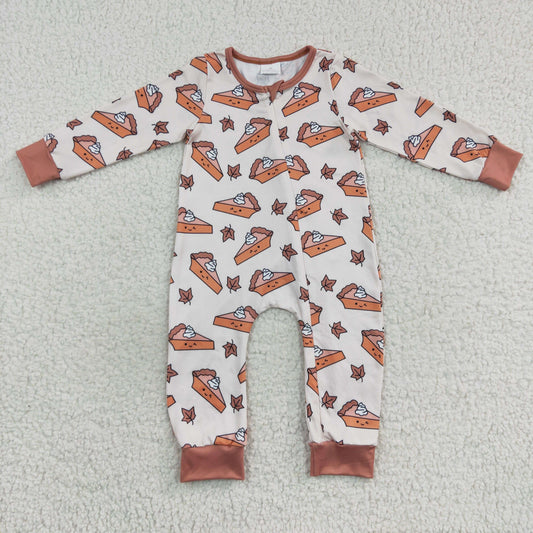 Baby Pie Leaves Zipper Rompers Sleeper Milk silk