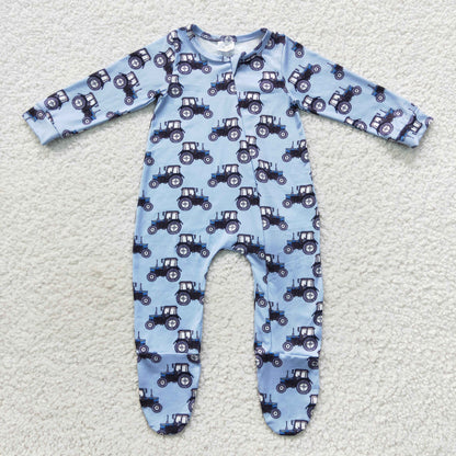 Baby Boys Truck Zipper Rompers Sleeper Milk silk