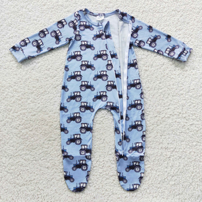 Baby Boys Truck Zipper Rompers Sleeper Milk silk