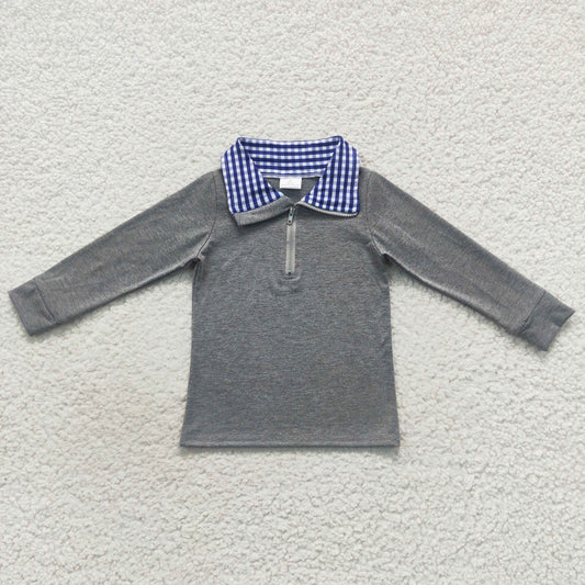 Boys Gray Navy Pullover