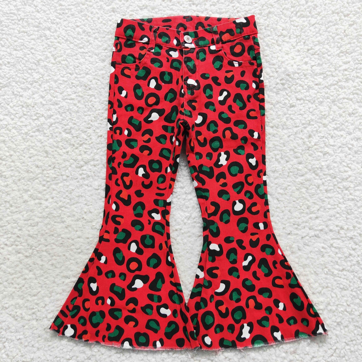 Girls Red Leopard Bell Bottom Jeans