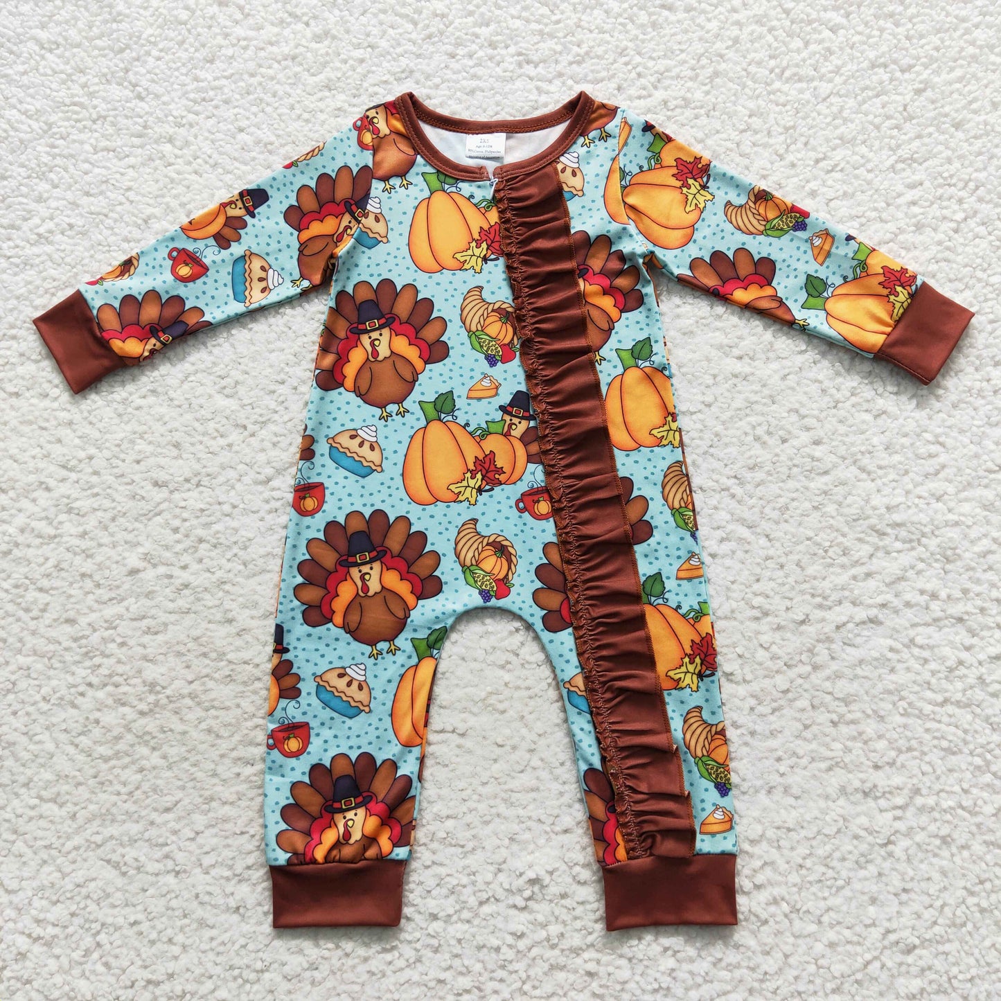 Baby Girls Turkey Zipper Rompers Sleeper Milk silk