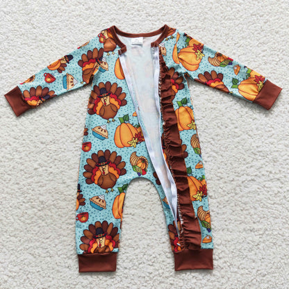 Baby Girls Turkey Zipper Rompers Sleeper Milk silk