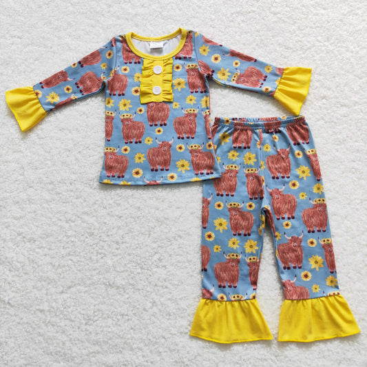 Girls Cow sunflowers Pajamas