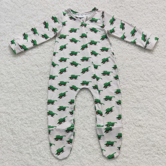 Baby Boys Truck Zipper Rompers Sleeper Milk silk