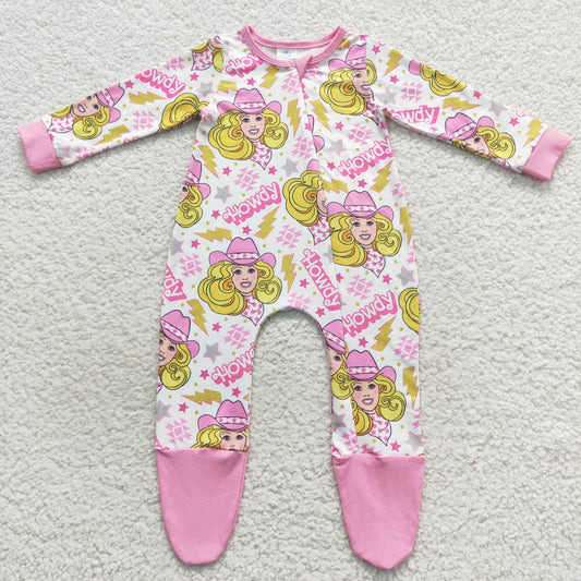 Baby Howdy Pink Zipper Rompers Sleeper Milk silk