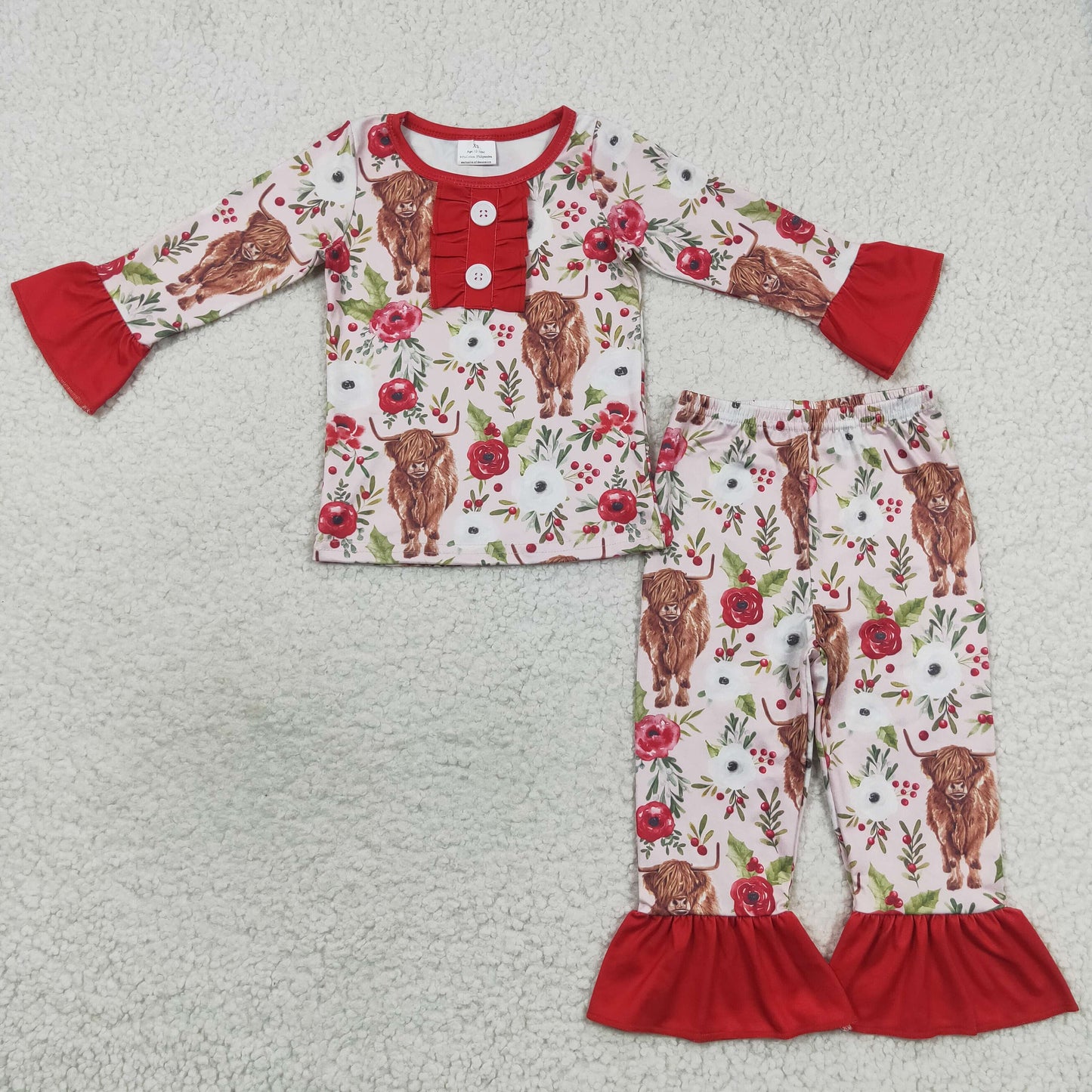 Girls Cow Flower Pajamas