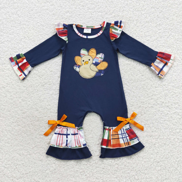 Girls Embroidery Turkey Navy Rompers