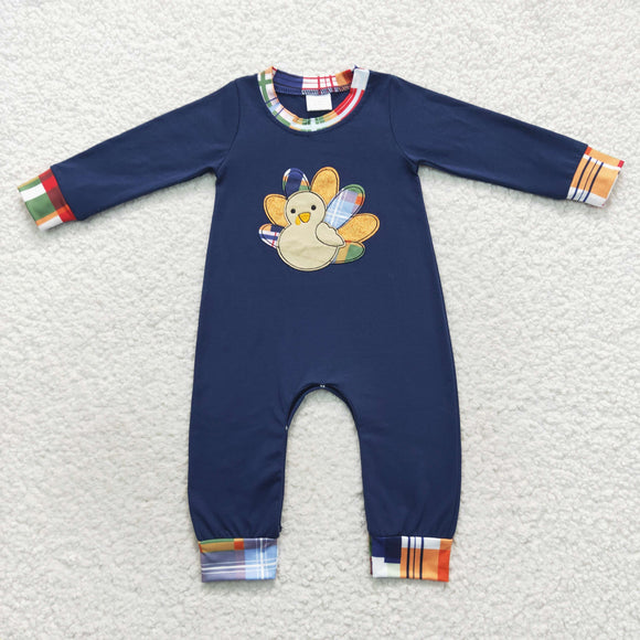 Boys Embroidery Turkey Navy Rompers