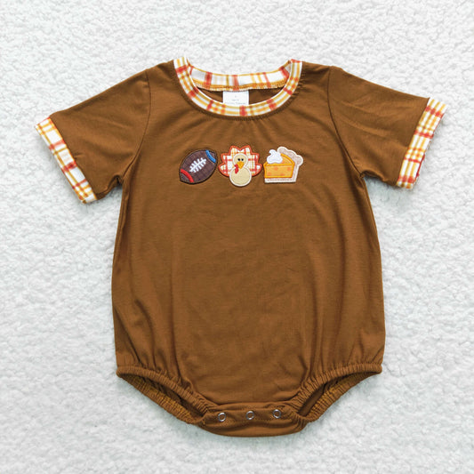 Baby Embroidery Turkey Brown Rompers