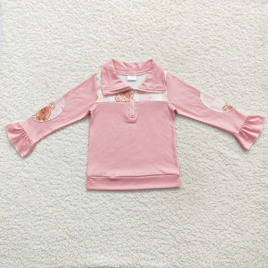Girls Pink Gingerbread Long Sleeves Zip Pullover