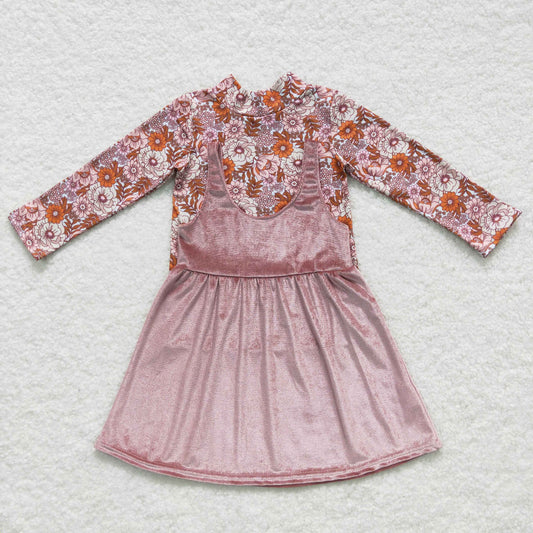 Girls Velvet Floral Dress 2PCS