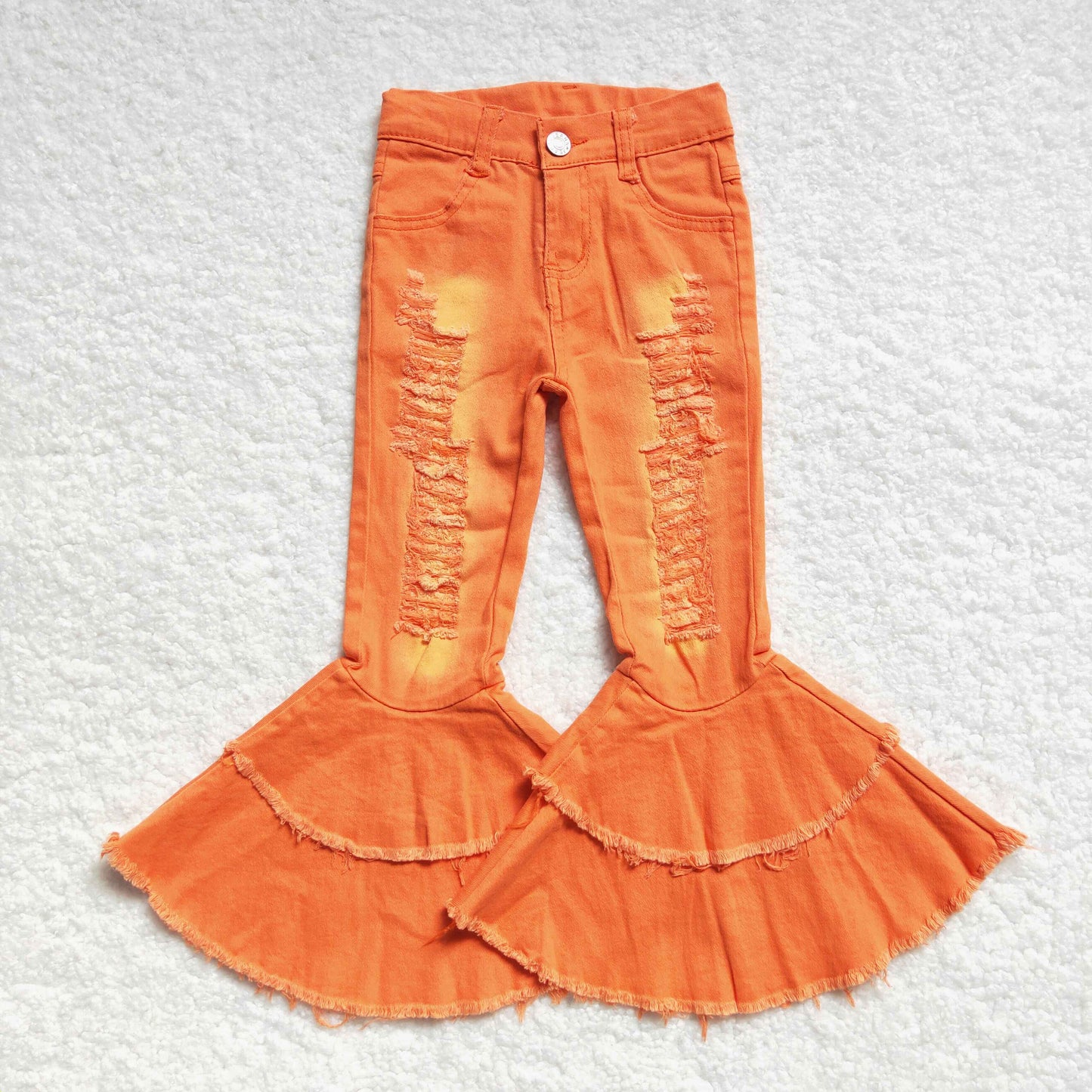 Girls Orange Bell Bottom Jeans