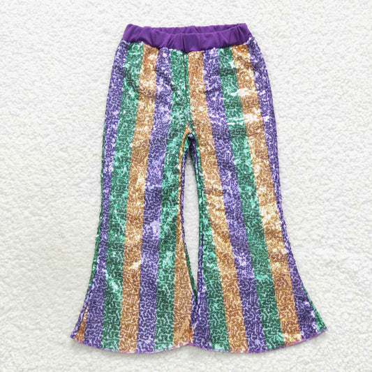 Girls Sequined Stripe Bell Bottom Pants