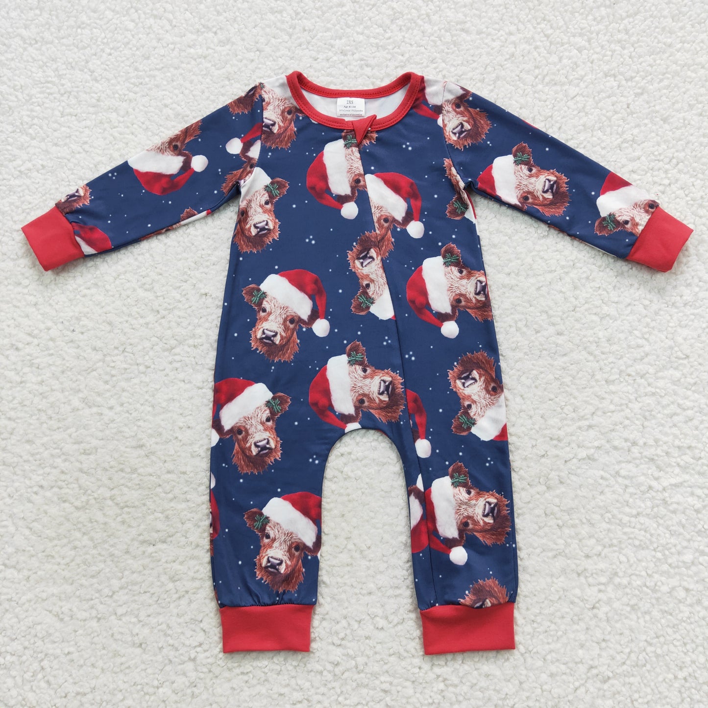 Baby Christmas Cow Zipper Rompers