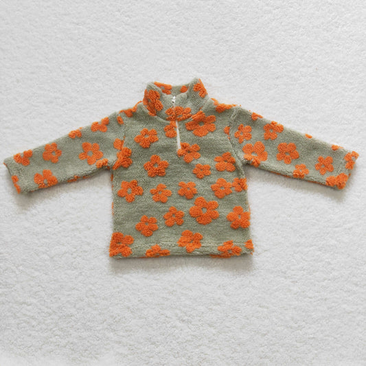 Girls Floral Orange Fur Jacket Coat With Zip