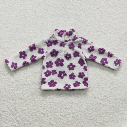 Girls Floral Purple Fur Jacket Coat With Zip